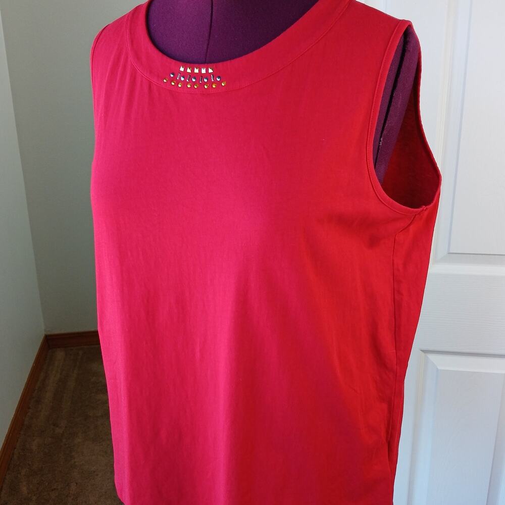 Venus Red Tank Top size 16 cotton stud decor round neck lagenlook